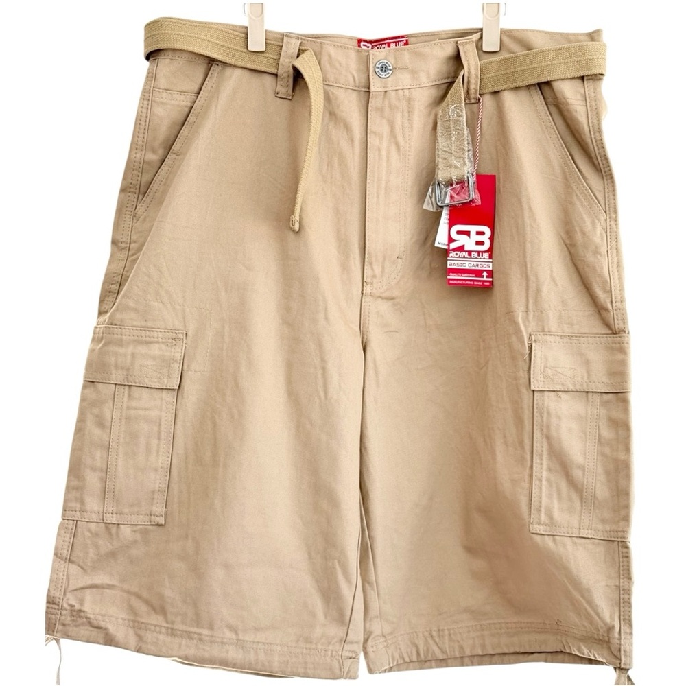 Royal Blue Apparel Men’s Big & Talk Basic Cargo Belted Shorts Khaki Size 40